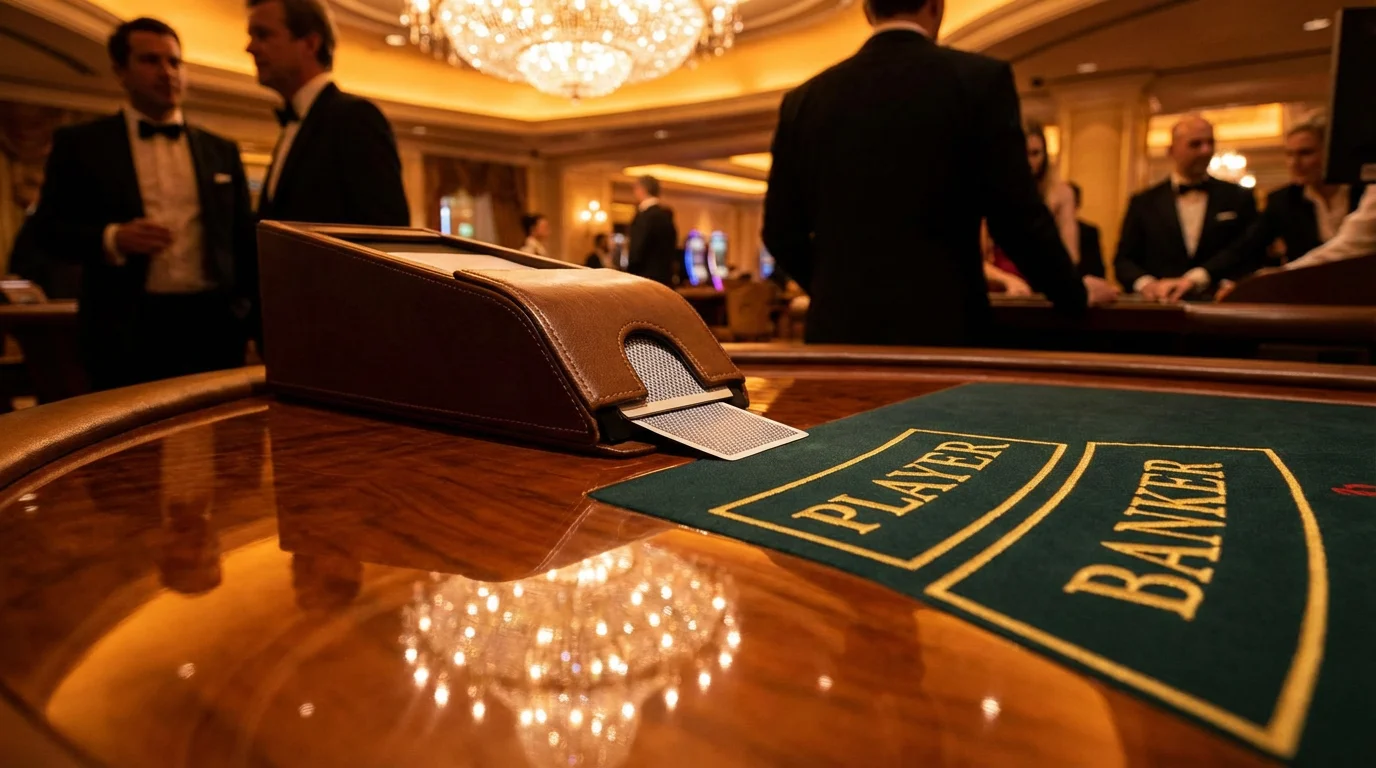 Mesa de bacará punto banco en casino elegante