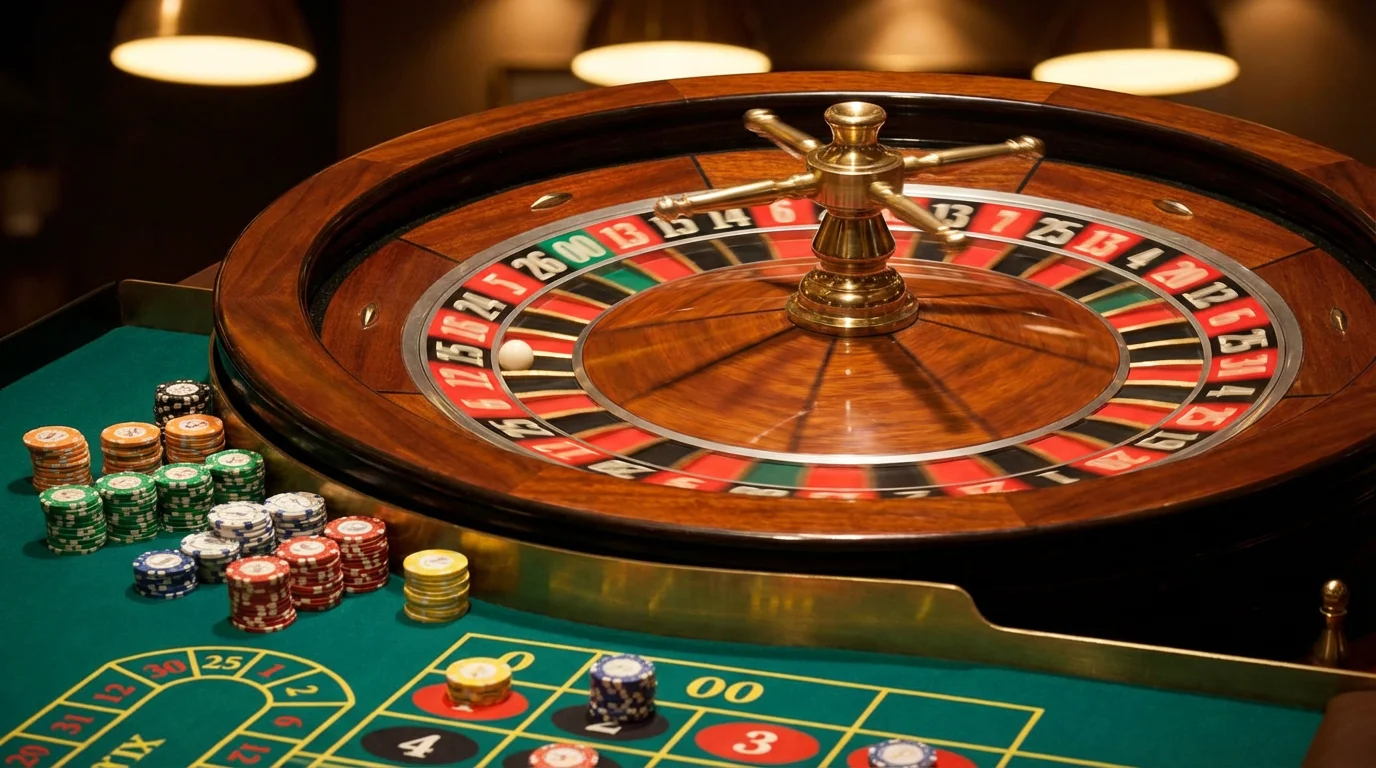 Ruleta americana girando con bola en movimiento